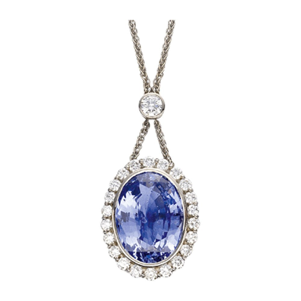 18ct White Gold Tanzanite and Brilliant Cut Diamond Pendant