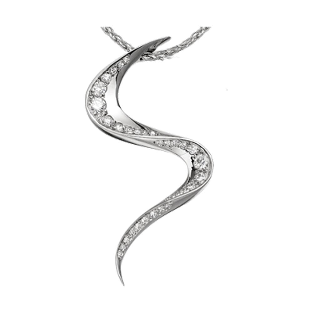 18ct White Gold S Shaped Brilliant Cut Diamond Pendant