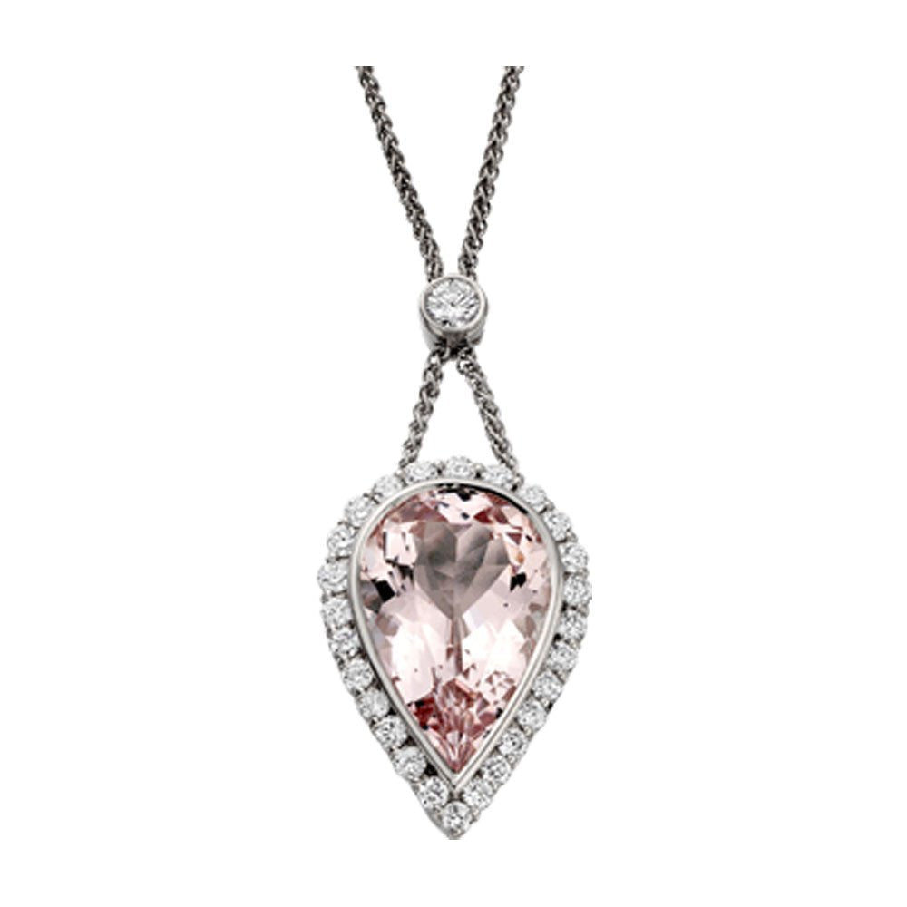 18ct White Gold Morganite and Brilliant Cut Diamond Pendant