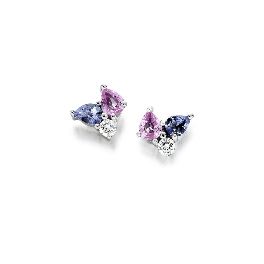 18ct White Gold Tanzanite, Pink Sapphire & Diamond Set Earrings