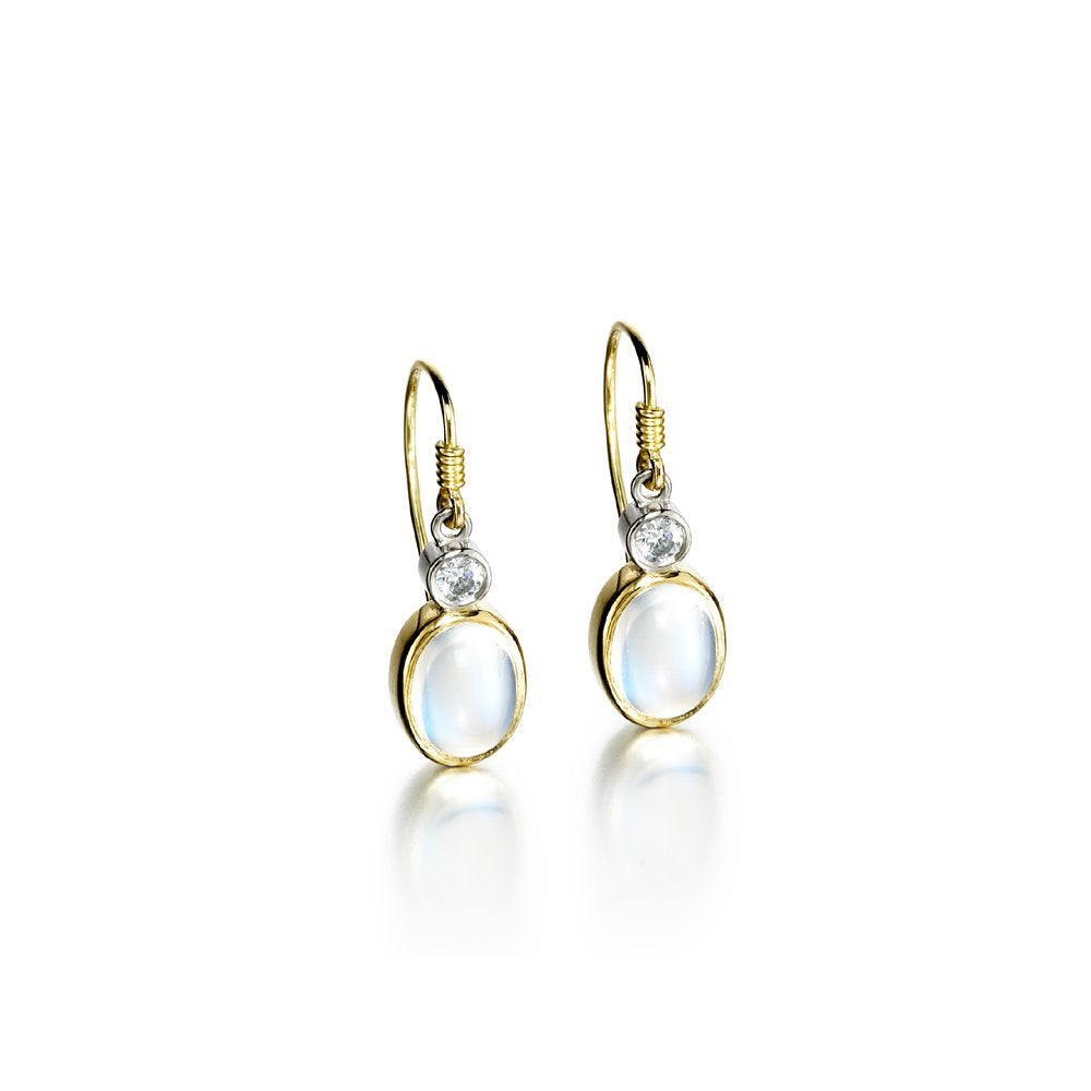 18ct Yellow Gold Moonstone & Diamond Set Earrings.