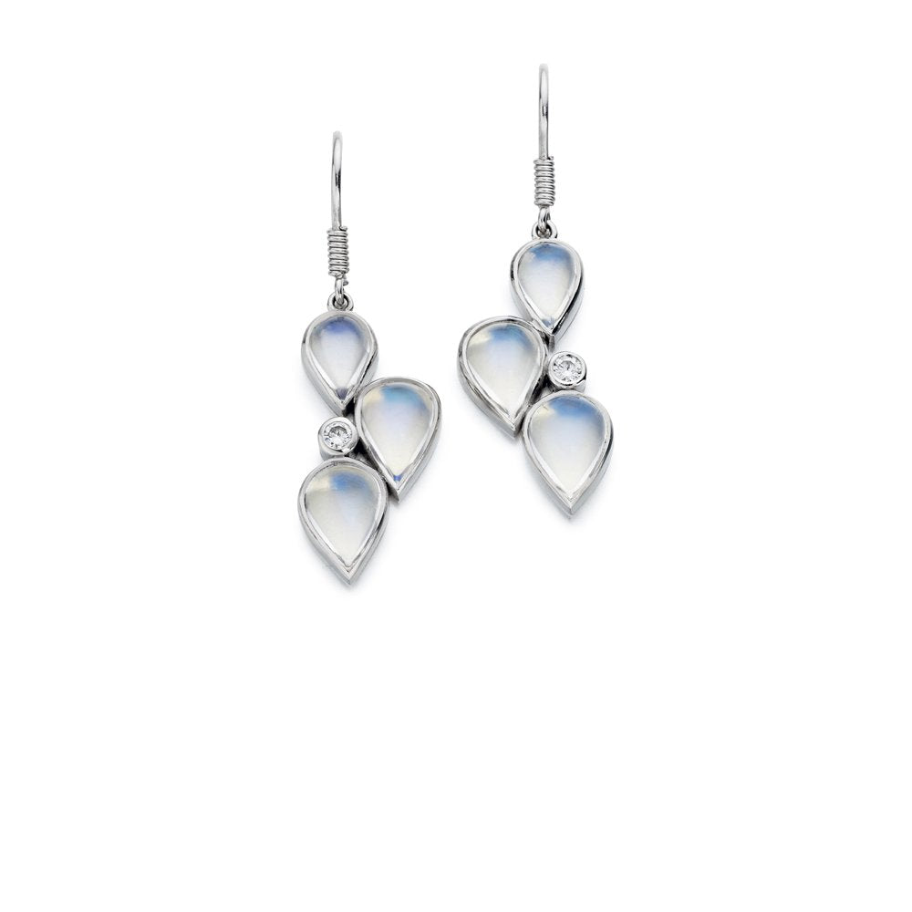 18ct White Gold Moonstone & Diamond Set Earrings