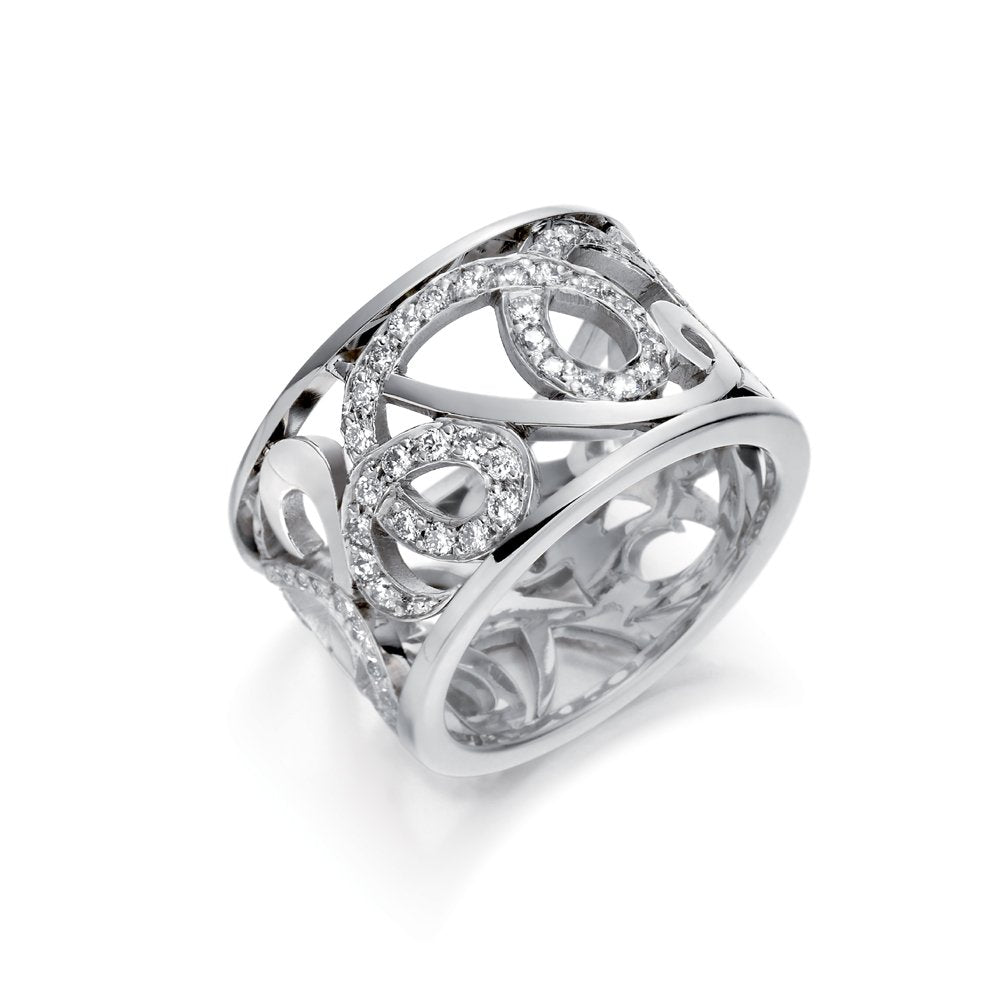 18ct White Gold Pierced Pave Set Diamond Ring