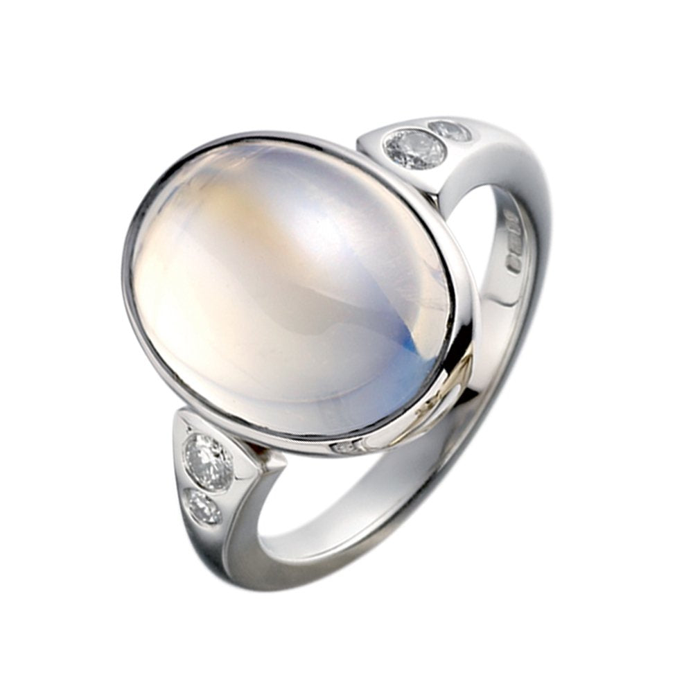 18ct White Gold Moonstone & Brilliant Cut Diamond Set Ring