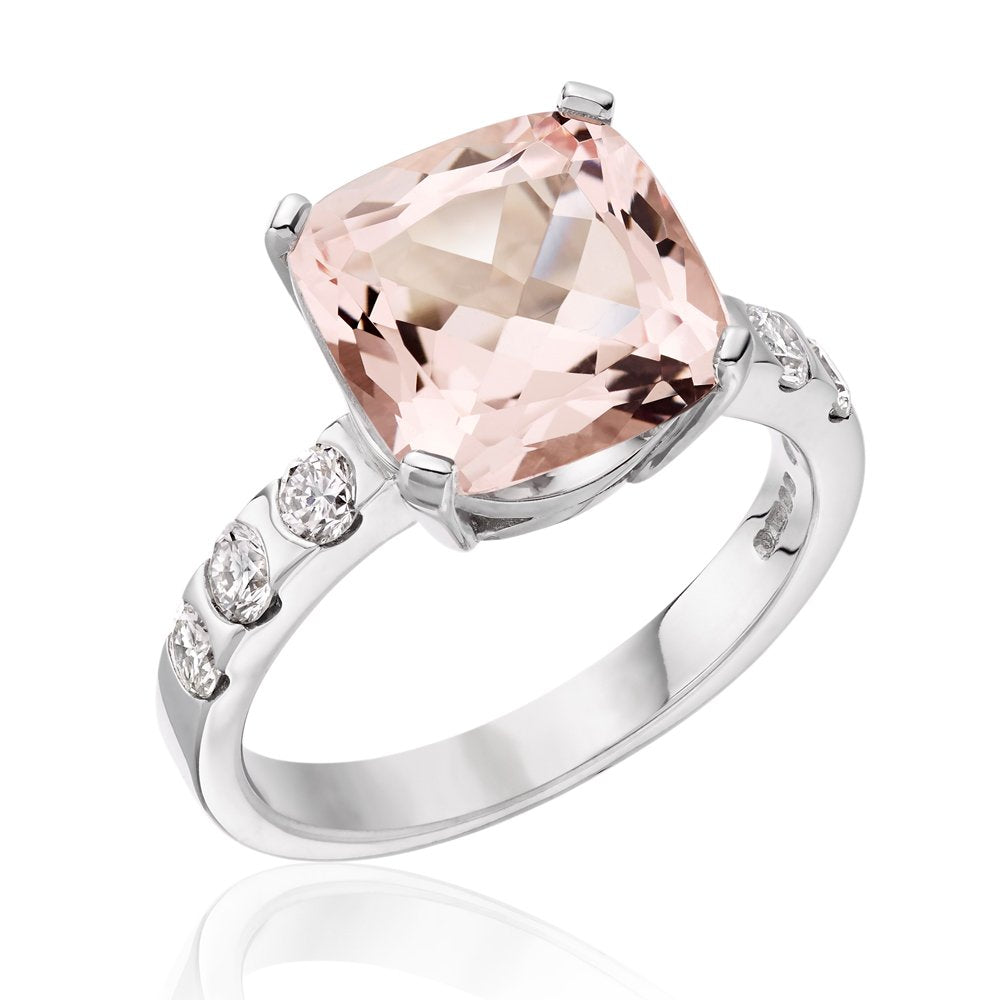 Platinum Pink Morganite and Brilliant Cut Diamond Ring
