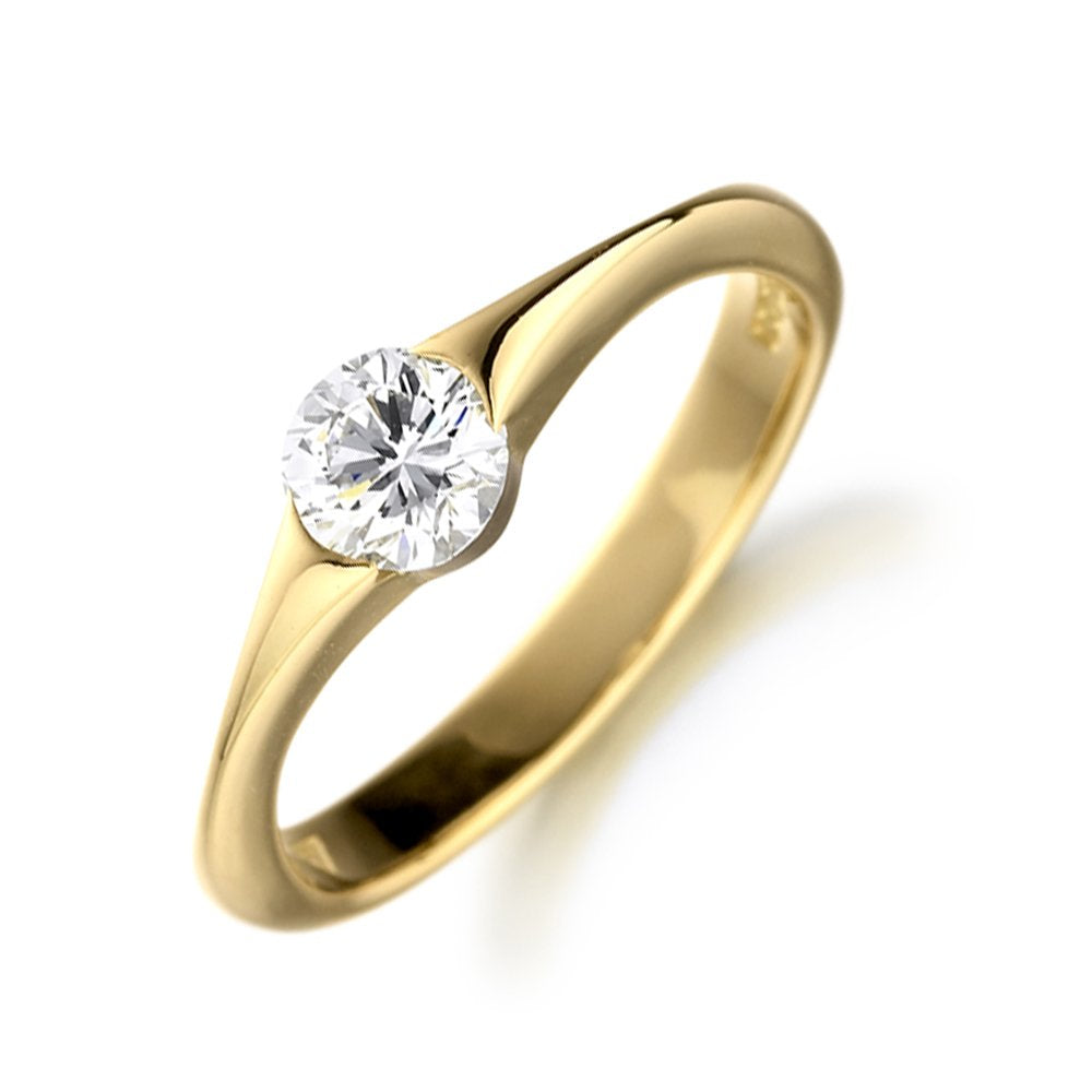 18ct Yellow Gold Tapered Shank Ring with Brilliant Cut Diamond 0.36ct