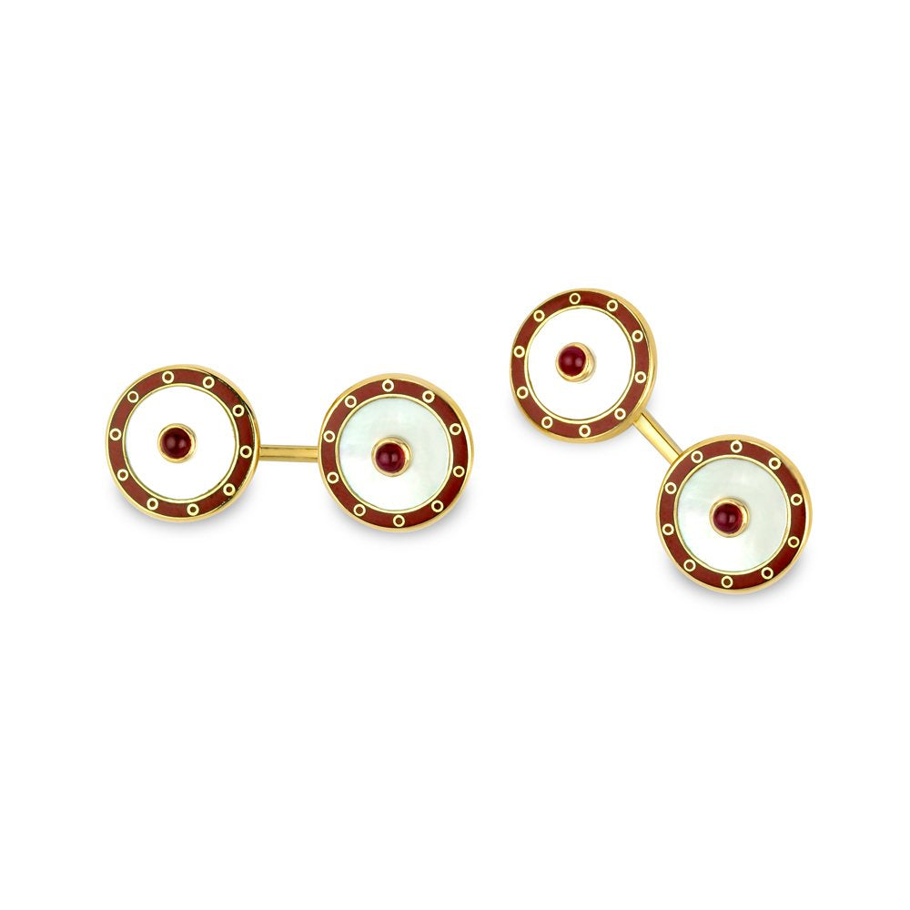18ct Yellow Gold Ruby & Mother of Pearl Cufflinks