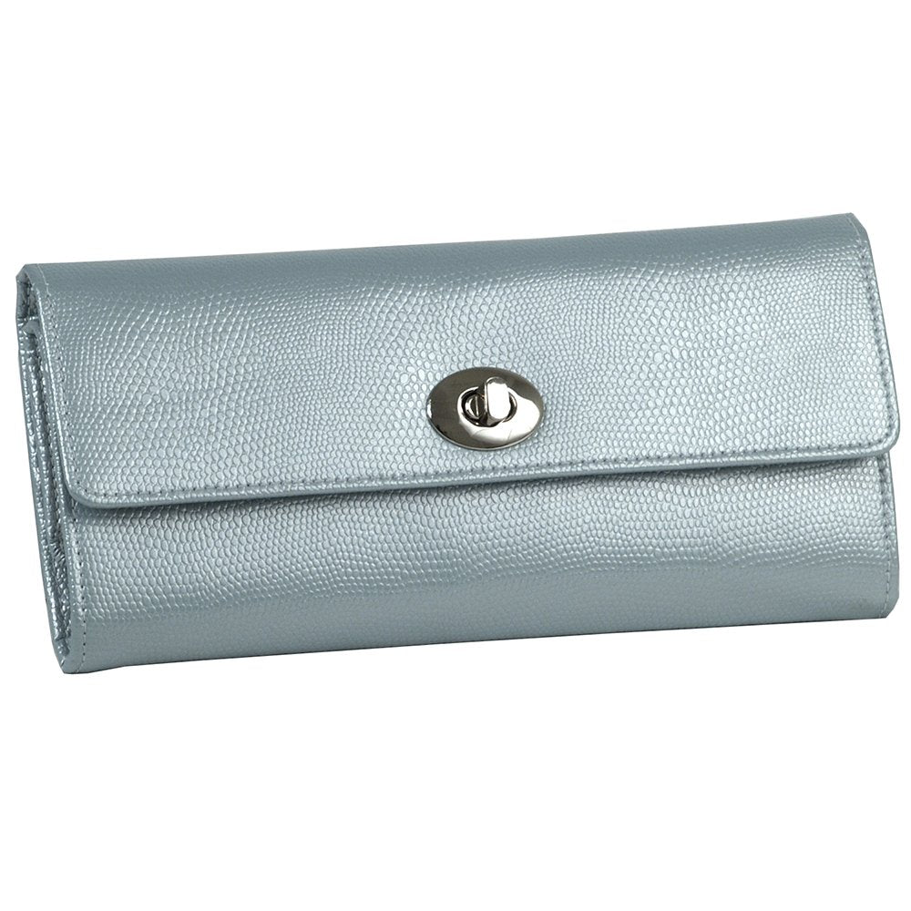 London Jewellery Roll in Ice Lizard Embossed Leather
