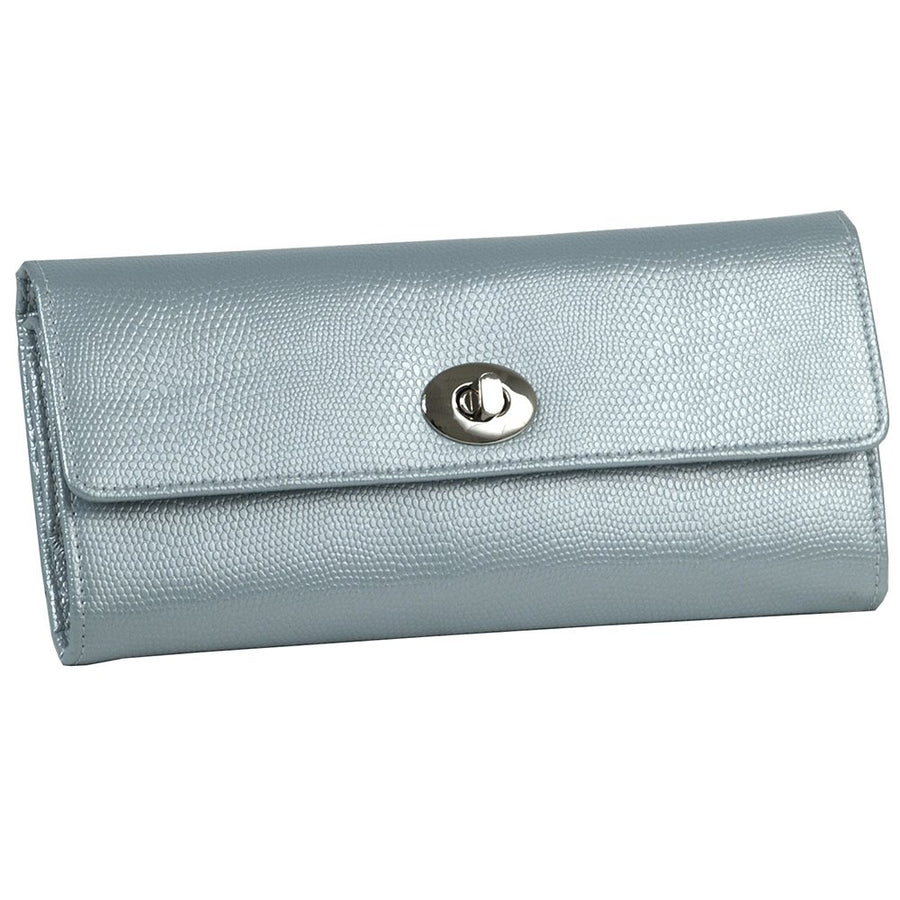 London Jewellery Roll in Ice Lizard Embossed Leather