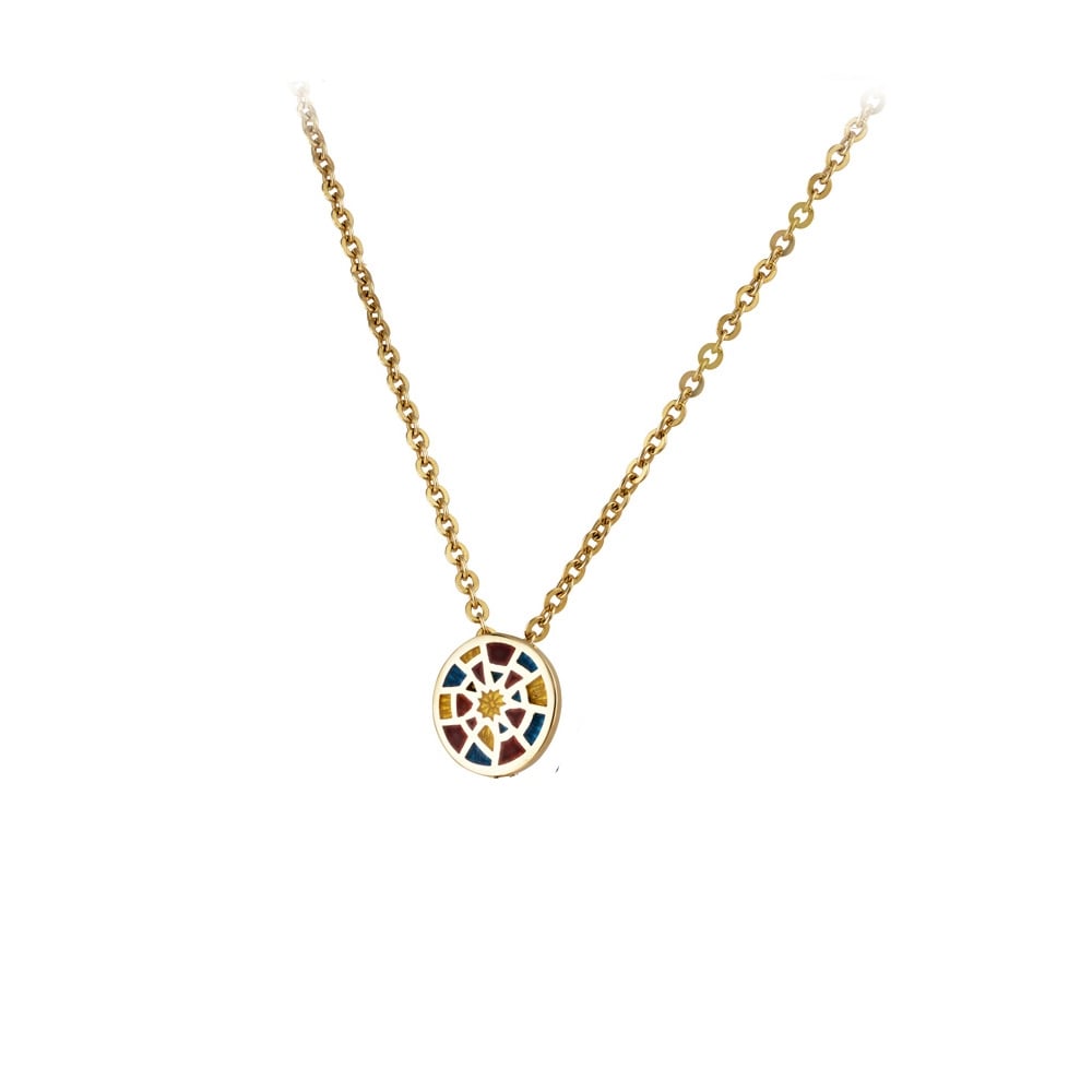 Alban Baby Rose Enamelled Pendant in 18ct Yellow Gold