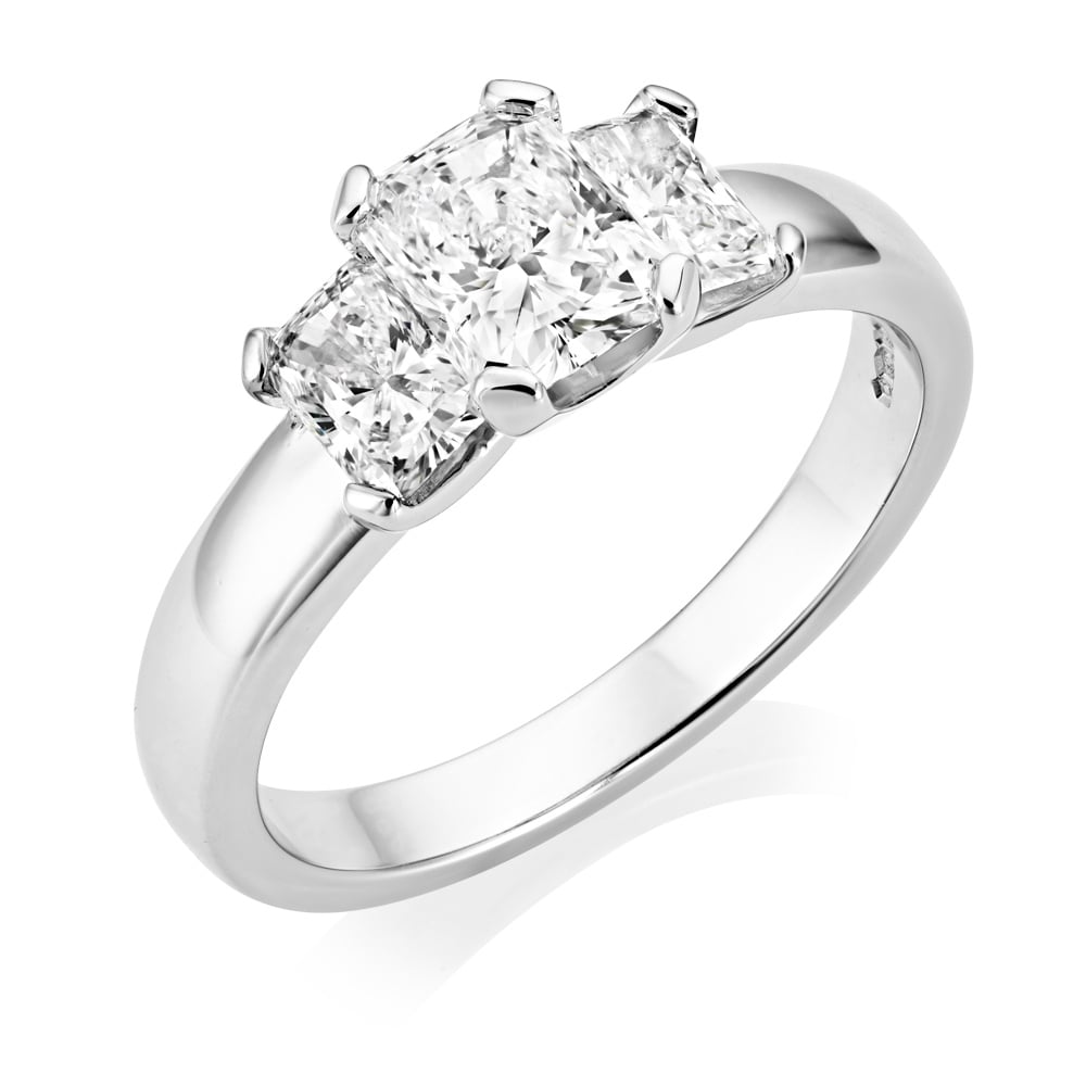 Platinum Radiant Cut Three Stone Ring