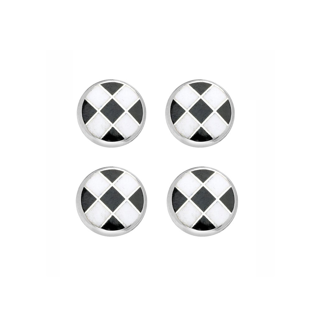 Sterling Silver Black & White Chequerboard Enamel Dress Studs