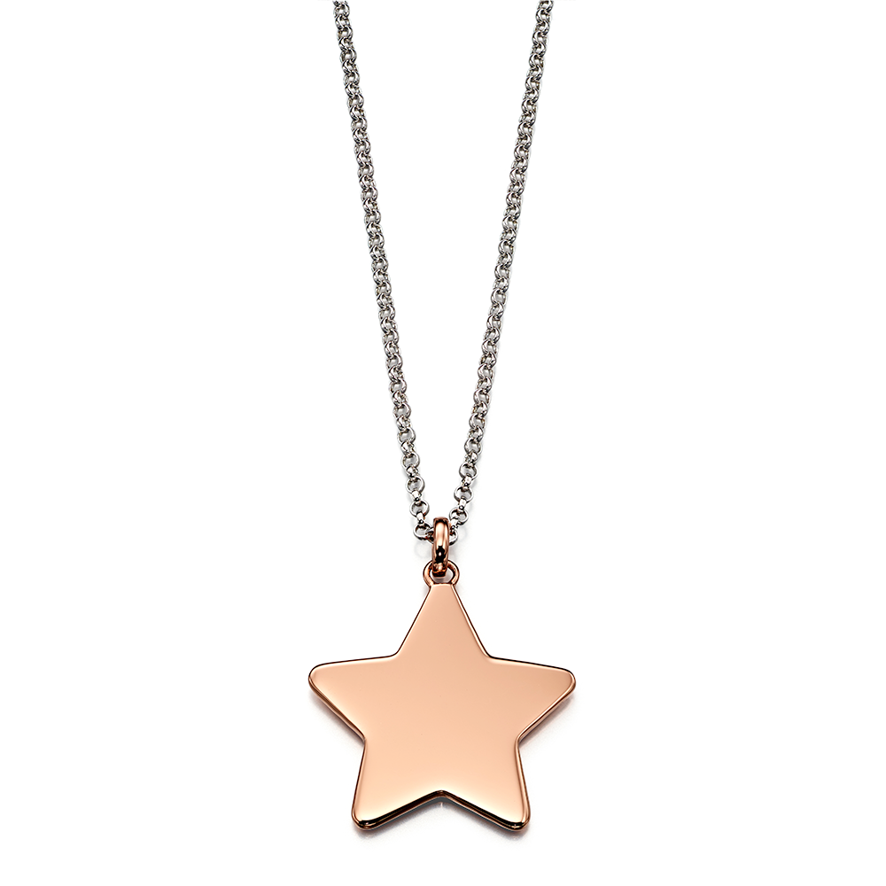 Sterling Silver Rose Gold Plated Tori Plain Large Star Pendant