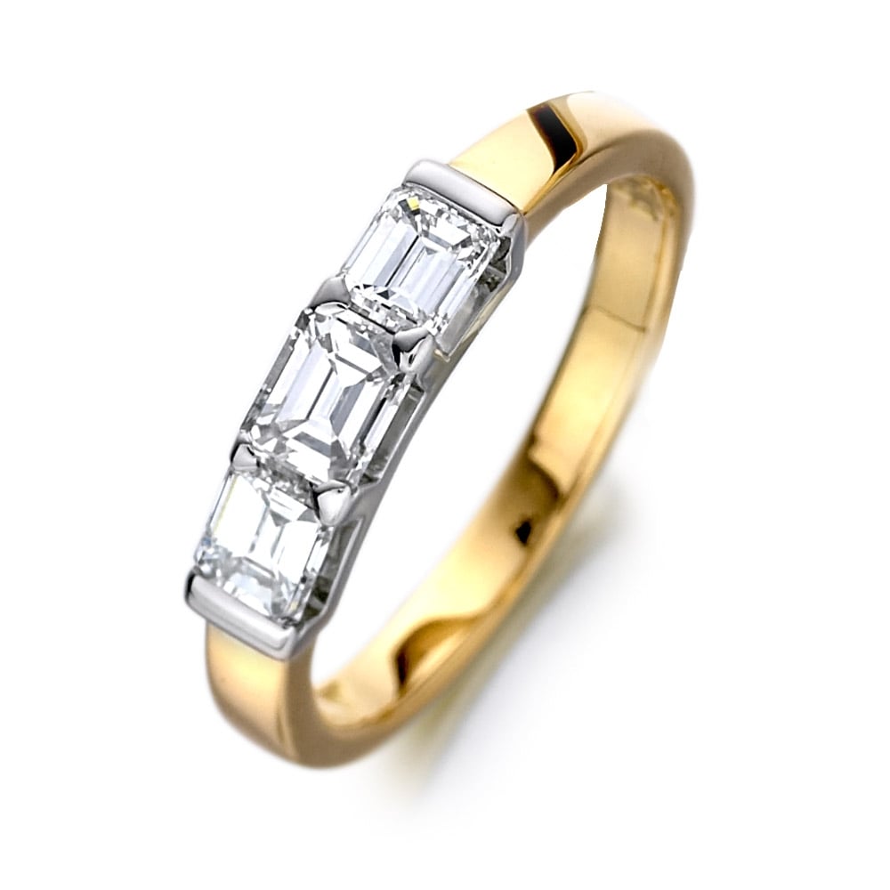 18ct Yellow Three Stone Emerald Cut Diamond Ring