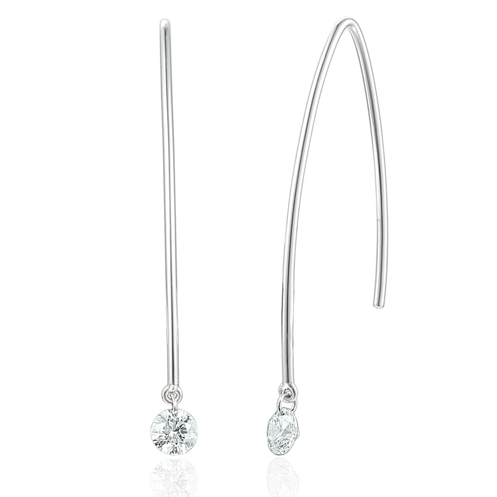 18ct White Gold Wire Drop Diamond Earrings