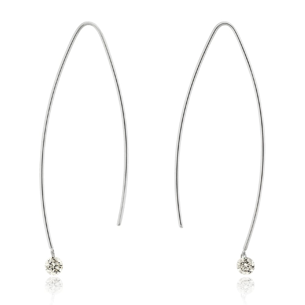 18ct White Gold Wire Drop Diamond Earrings