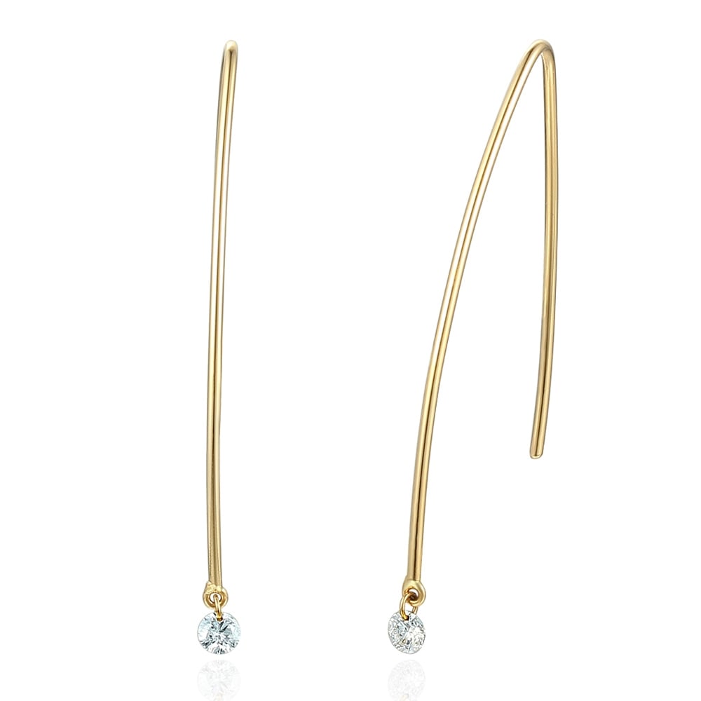18ct Yellow Gold Wire Drop Diamond Earrings