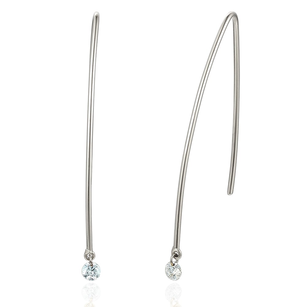18ct White Gold Wire Drop Diamond Earrings