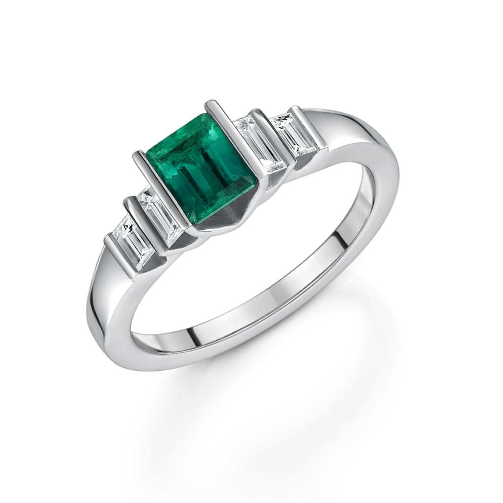 Platinum Emerald and Diamond Five Stone Ring