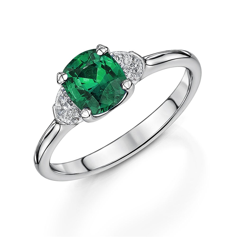 Platinum Cushion Emerald & Diamond Ring