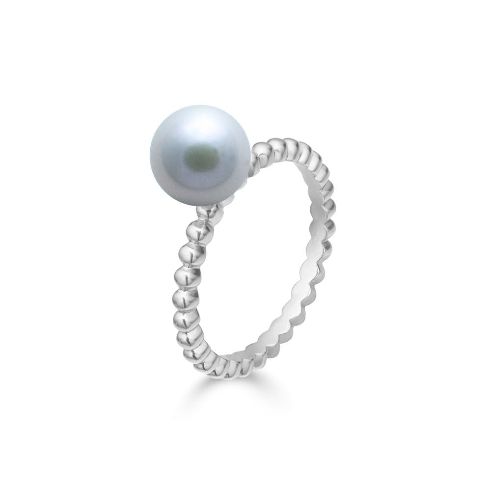 9ct White Gold Grey River Pearl Beaded Ring
