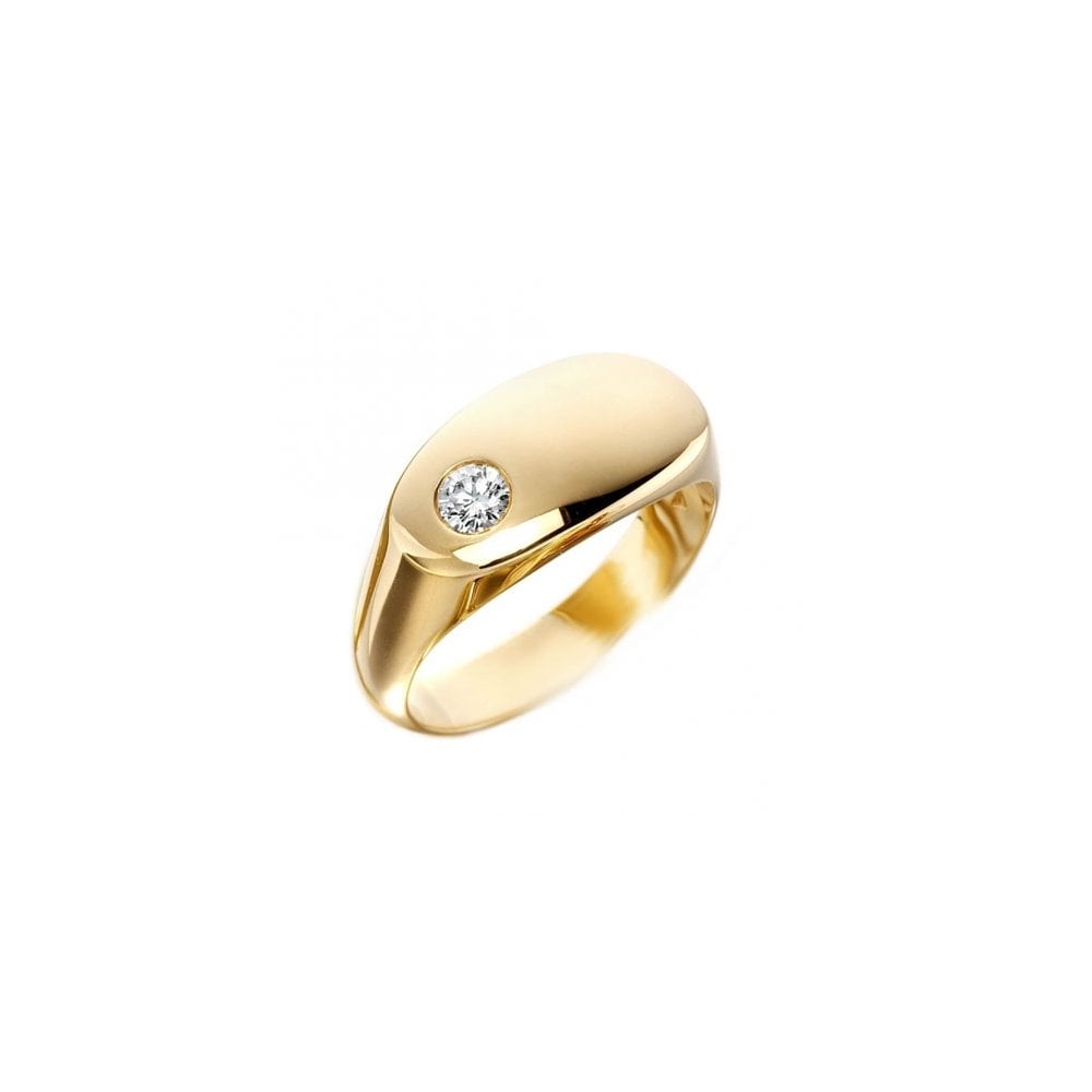Gents 18ct Yellow Gold Oval Diamond Signet Ring