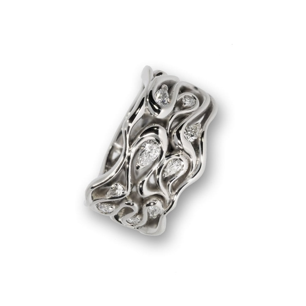 Platinum Pear Shape Diamond Wave Ring