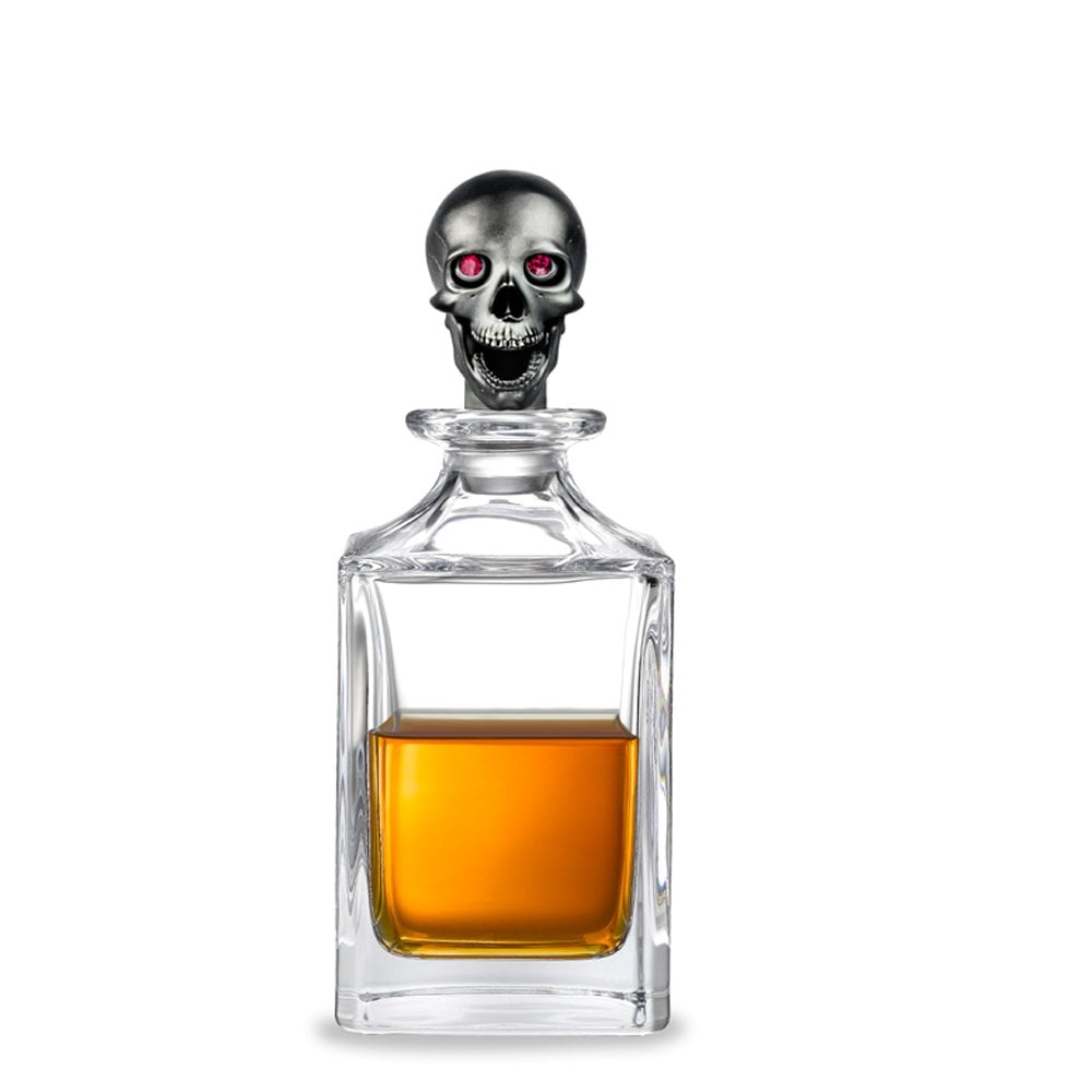 Skull Matt Black Decanter with Ruby Red Eyes