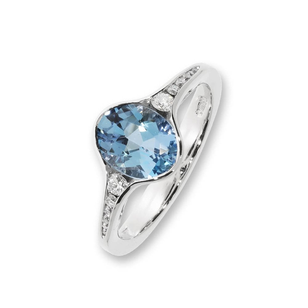 Platinum Oval Aquamarine and Diamond Ring