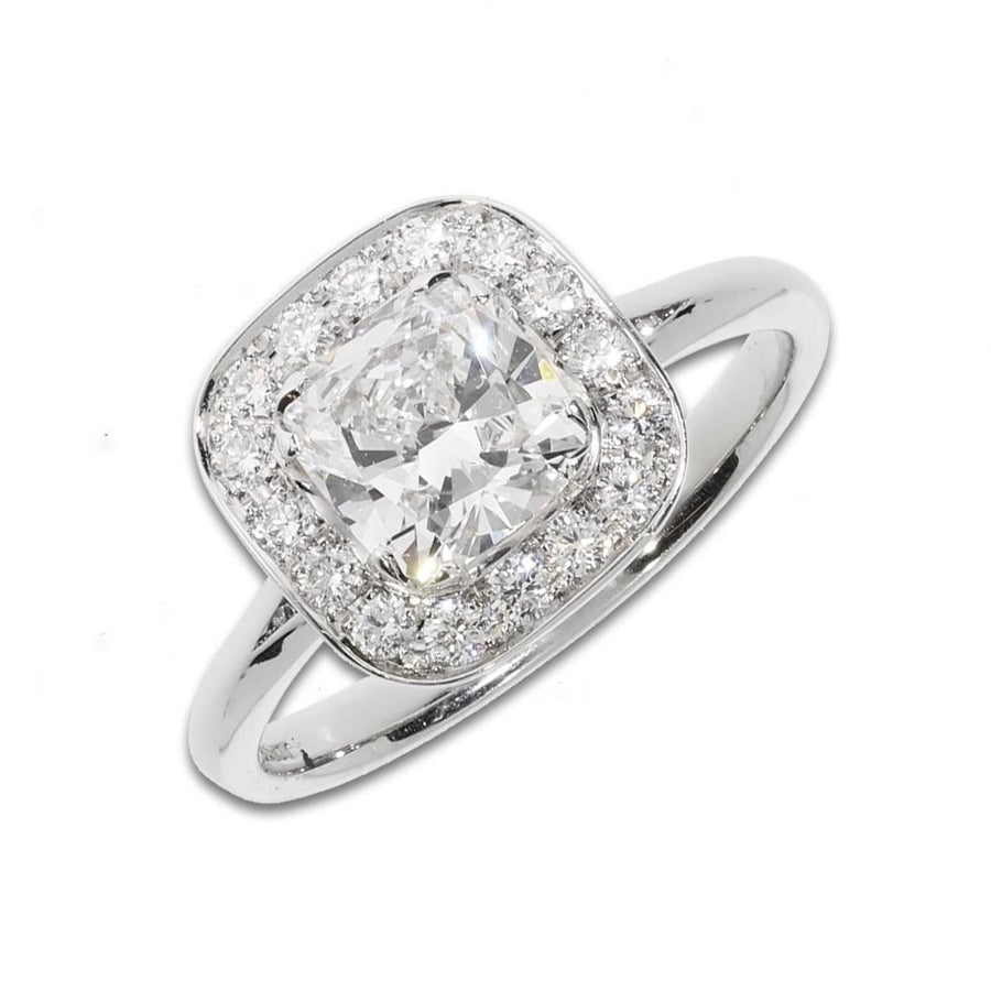 Platinum Cushion Diamond Halo Ring