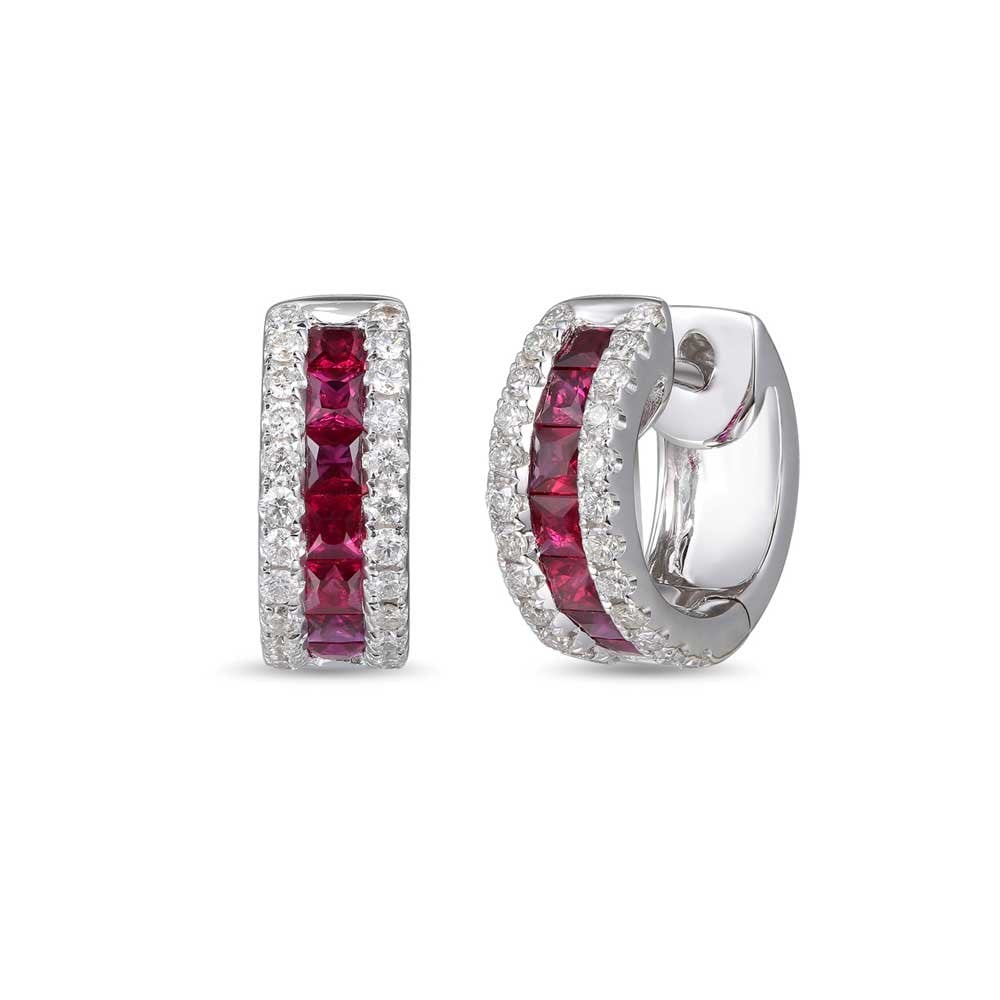 18ct White Gold Ruby and Diamond Hoop Earrings