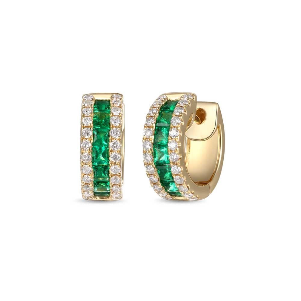 18ct Yellow Gold Emerald and Diamond Hoop Earrings