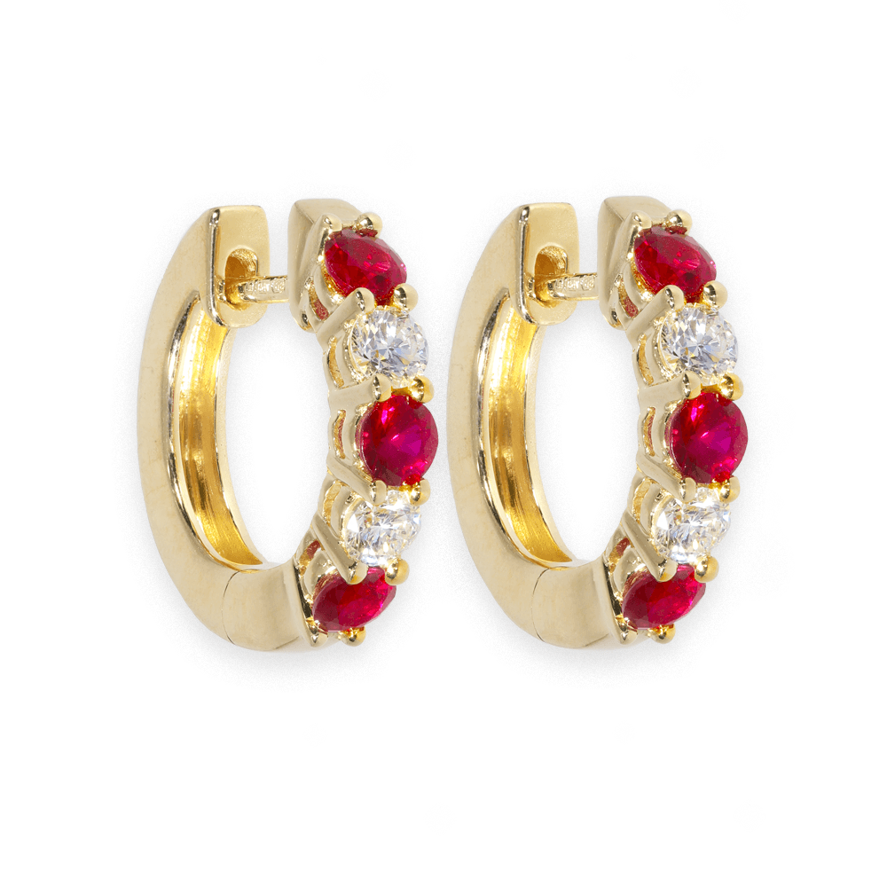 18ct Yellow Gold Alternate Ruby & Diamond Small Huggie Earrings
