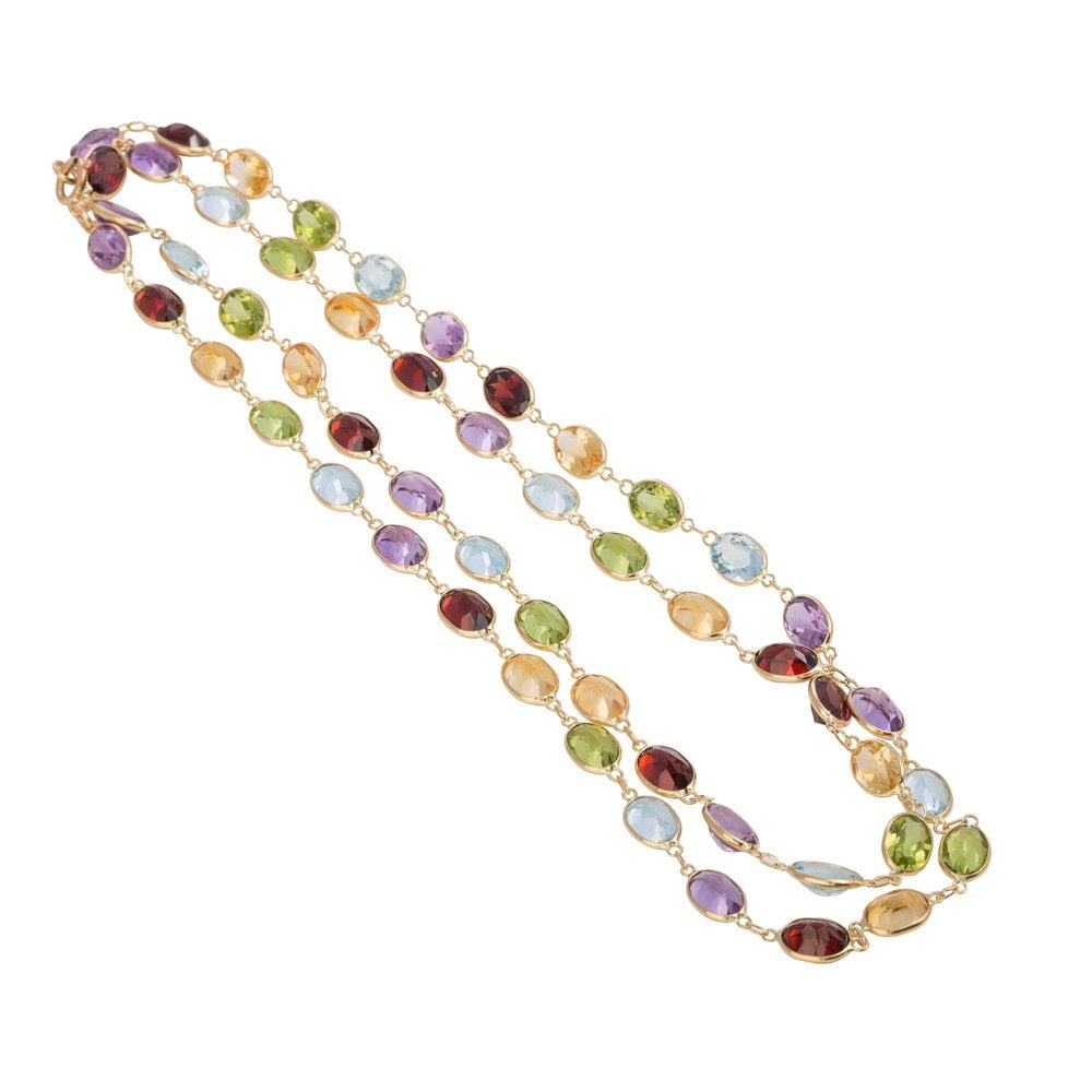 18ct Yellow Gold Oval Faceted Multi Gem Necklace