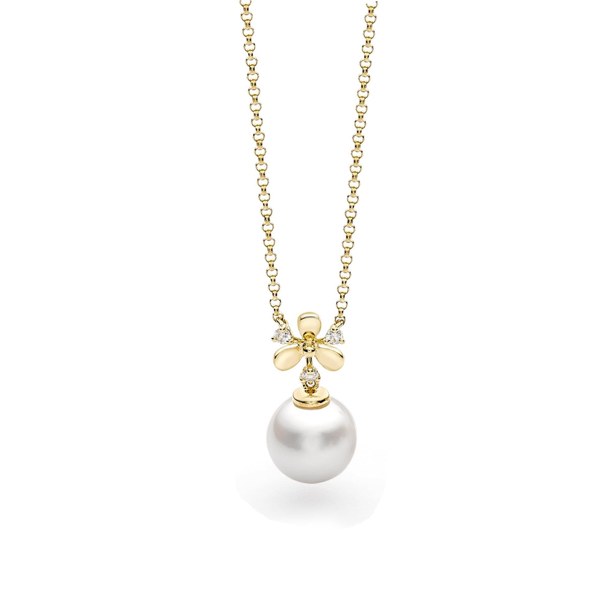 18ct Yellow Gold Akoya Cultured Pearl & Diamond Pendant