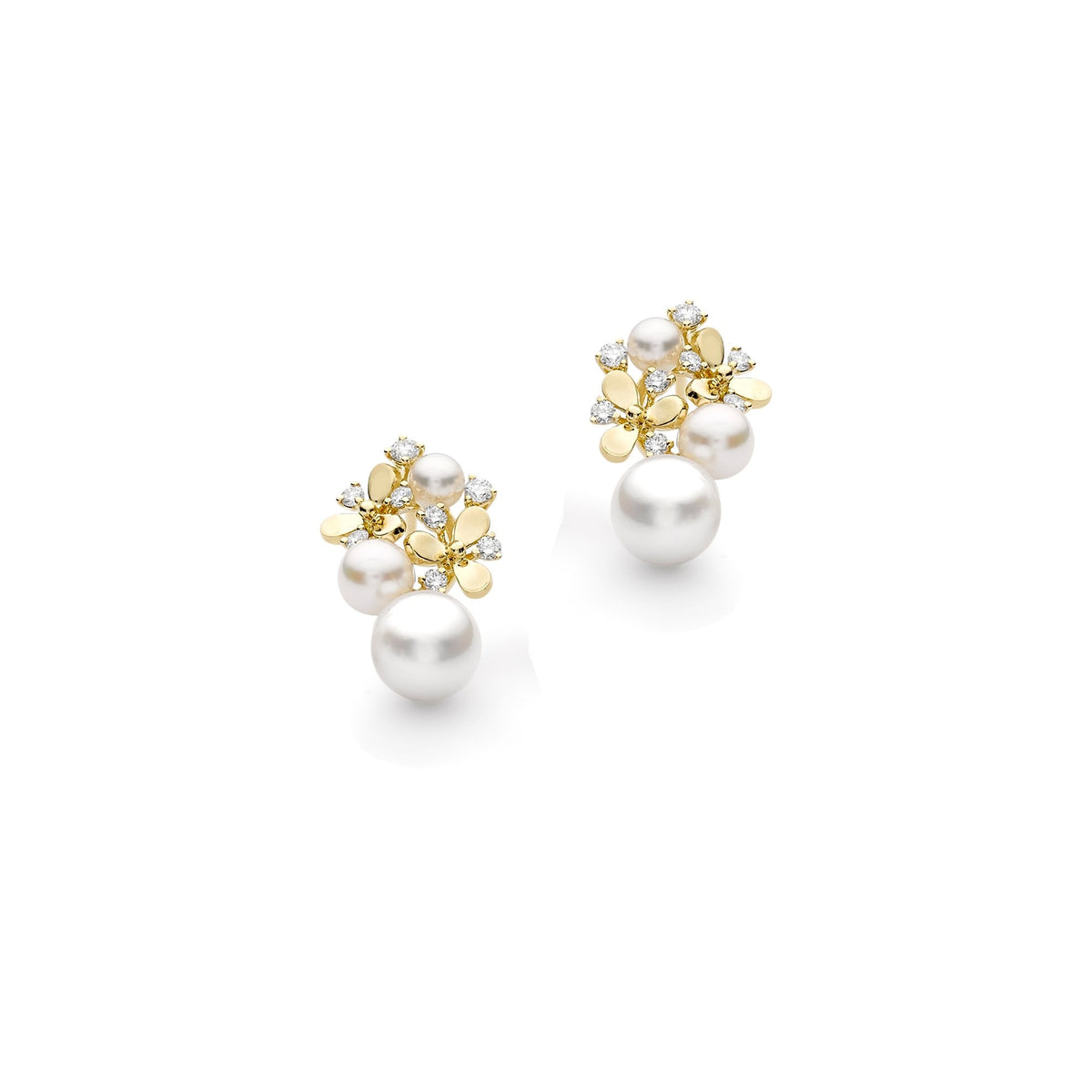 18ct Yellow Gold Akoya Cultured Pearl & Diamond Earrings