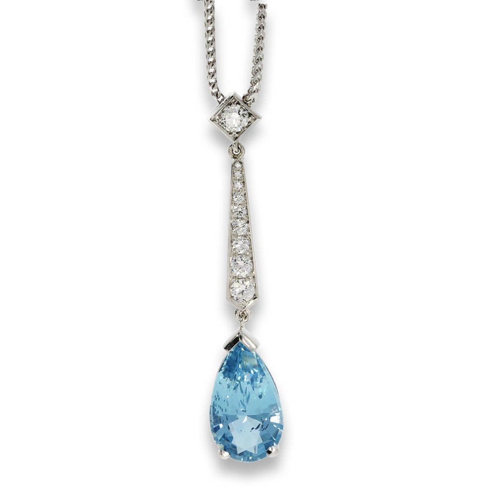 Platinum Aquamarine and Diamond Pendant