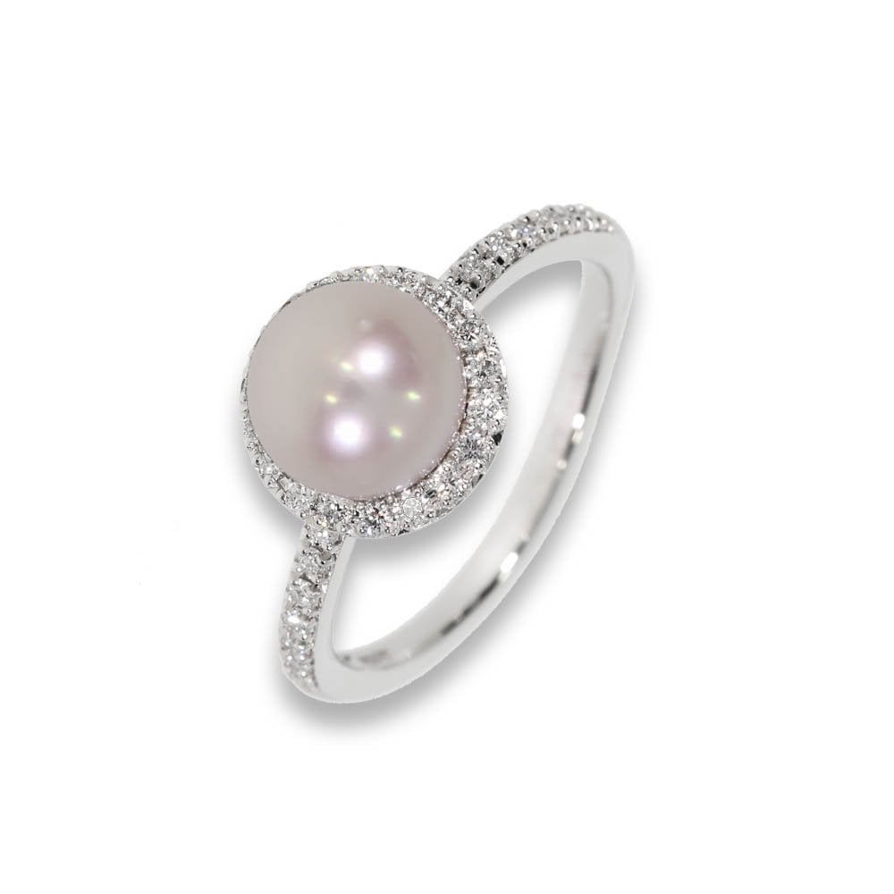 Pearl and Diamond Halo Ring