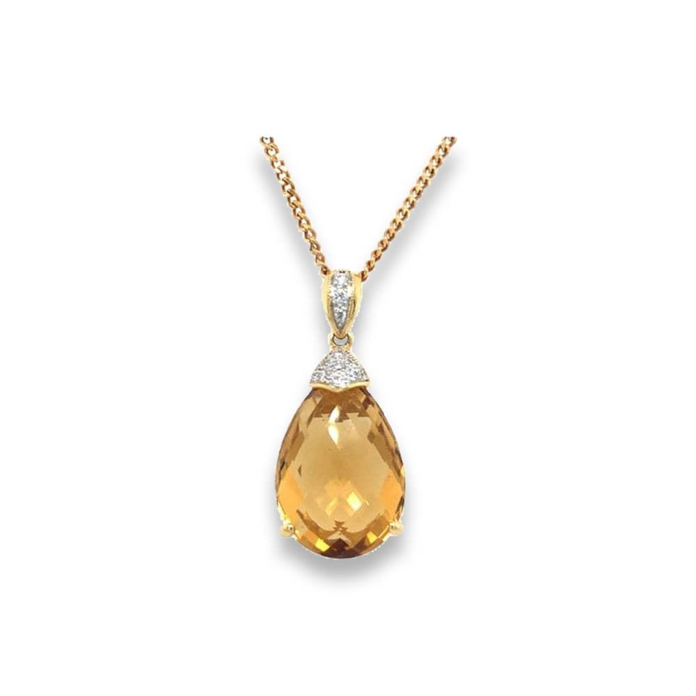 18ct Yellow Gold Citrine & Diamond Pendant