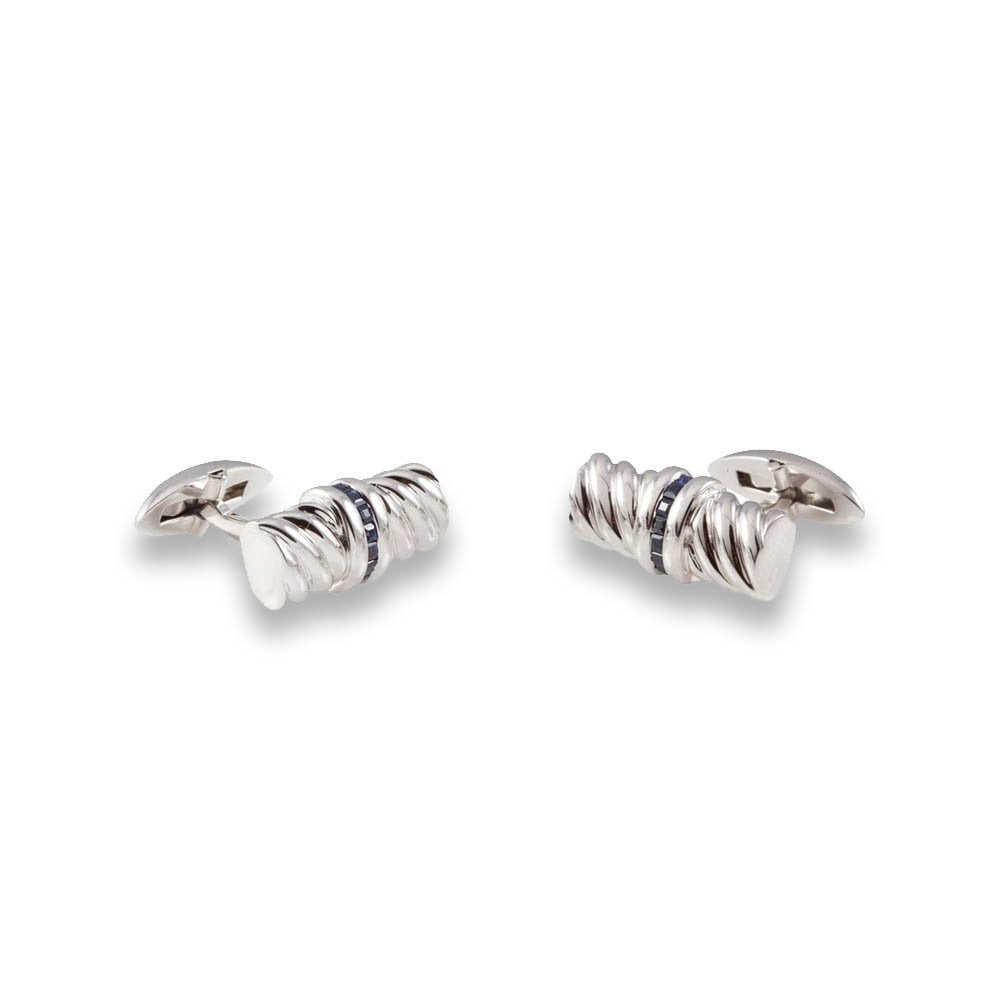 Sterling Silver Sapphire Twist Barrel Swivel Cufflinks
