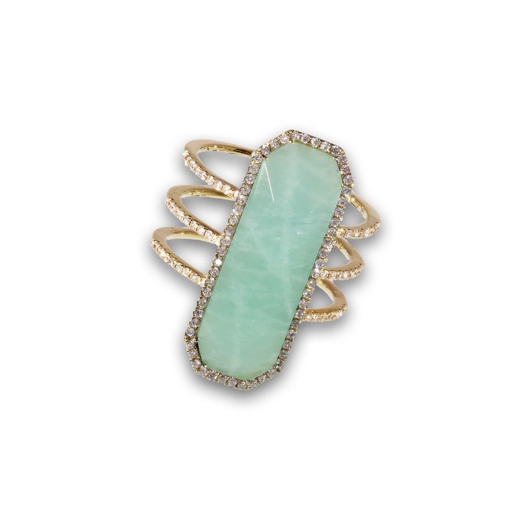 Yellow Gold Amazonite & Diamond Ring
