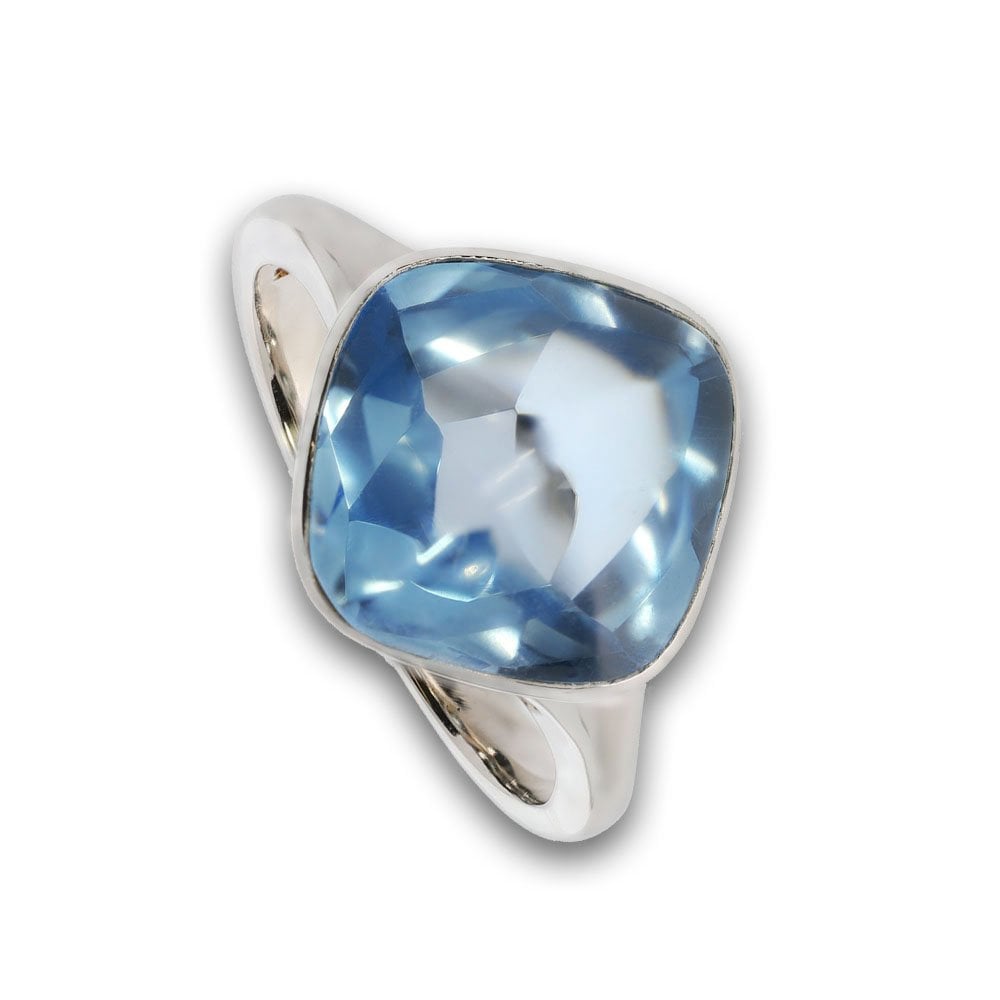 Silver Square Blue Topaz Ring