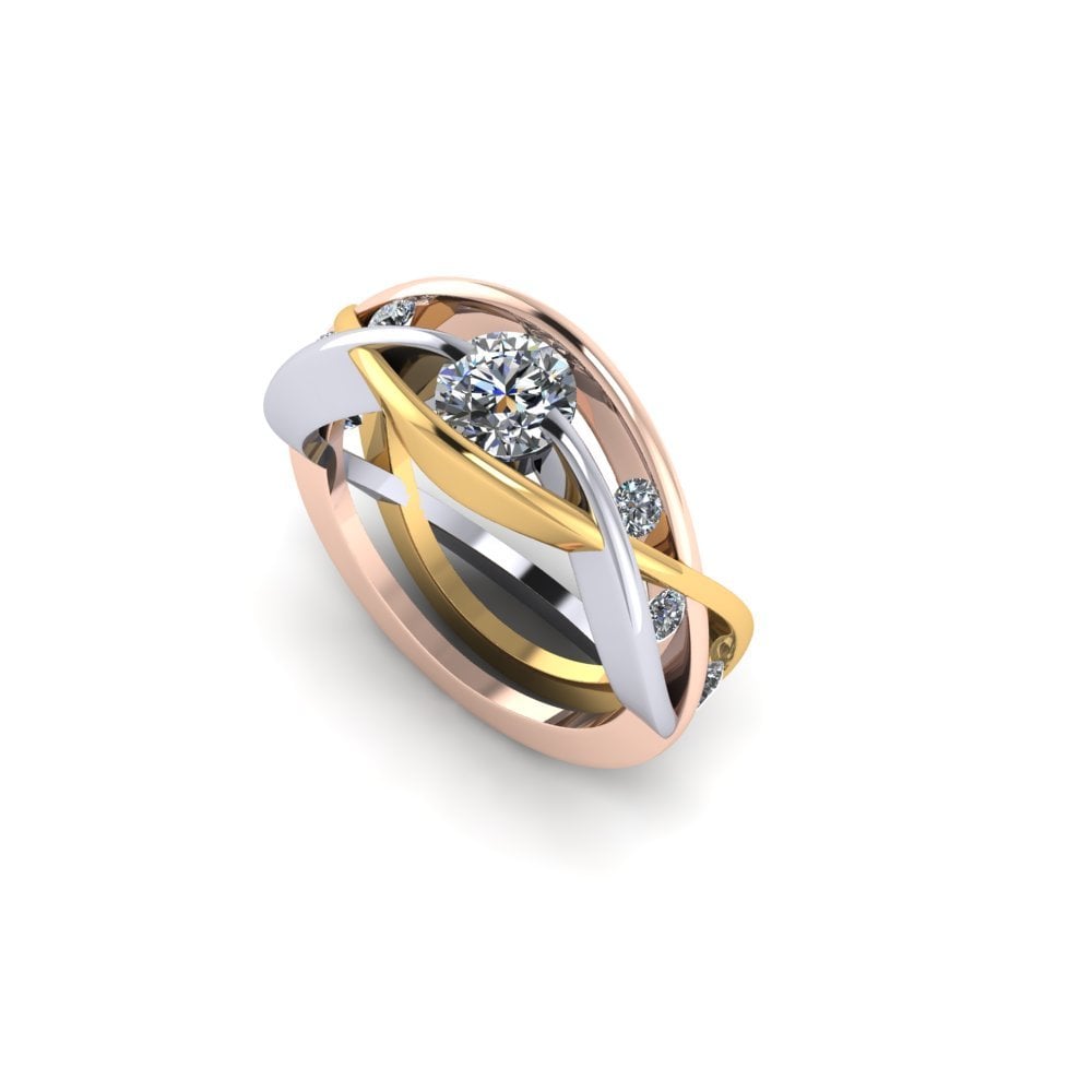 18ct Tri- Colour Gold Diamond Dress Ring