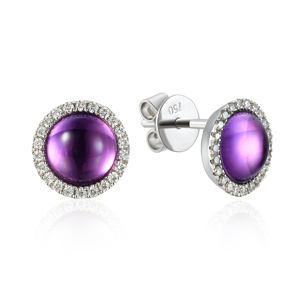 White Gold Amethyst and Diamond Stud Earrings