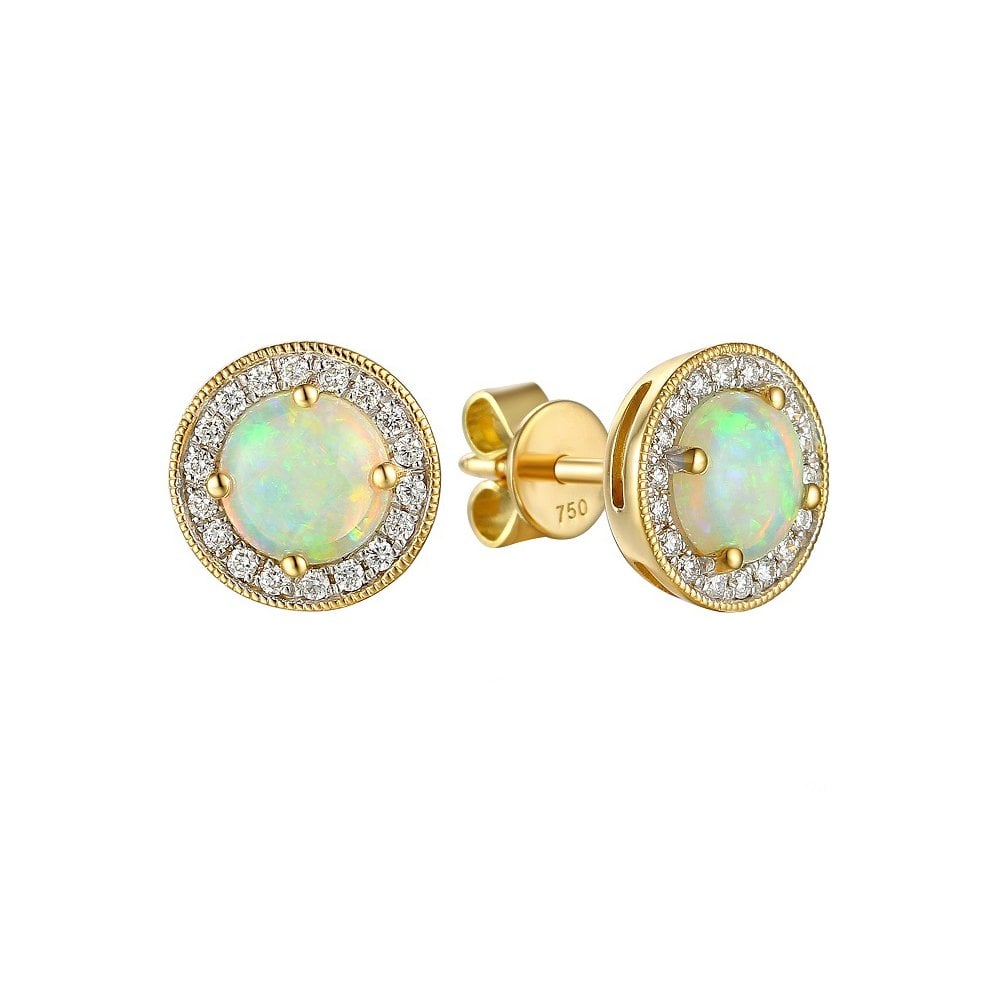 Opal & Diamond Stud Earrings