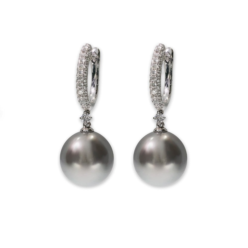 Grey Tahitian Pearl Diamond Earrings