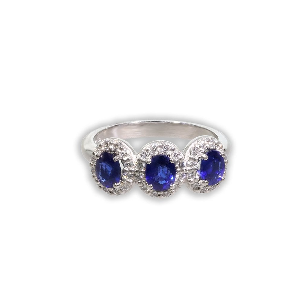 Platinum Three Stone Sapphire & Diamond Ring