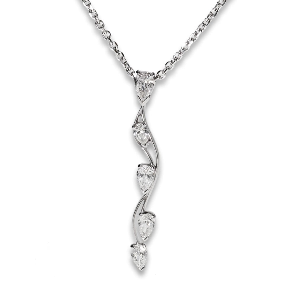 18ct White Gold Pear Diamond Waterfall Pendant