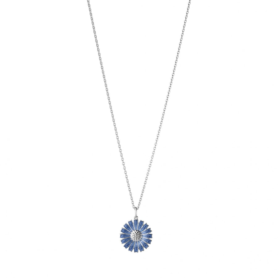 Daisy Pendant Sterling Silver, Blue Enamel