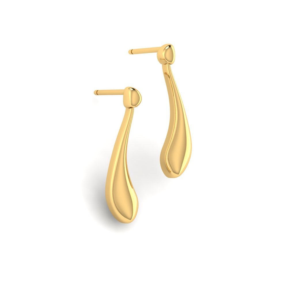 18ct Yellow Gold Curved Long Teardrop Earrings